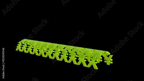 3d Yen icon bend loop animation on green background. Yen sign Rotation Aniamtion 4k. Yen or Yuan symbol on green background.