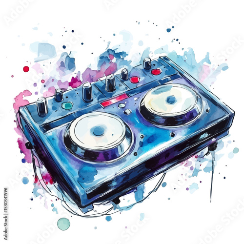 Electronic Drum Pad, watercolor drawing vector, isolated on a white background.