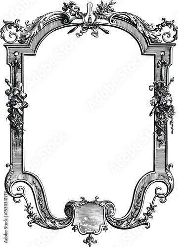 antique frame with clipping path, vintage frame with floral ornament on white background. 