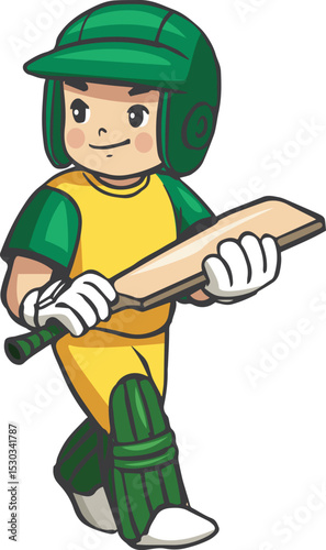 cricket player cartoon vector illustration 
