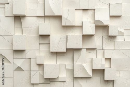 Textured Light Beige Wall Sculpture with Geometric Patterns