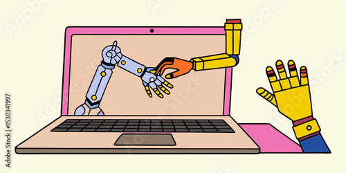 Robot hands shaking on laptop screen