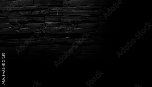 Black stone block wall texture and gradient with reflection light