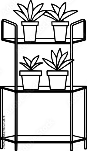 Indoor plant stand outline vector illustration, line art