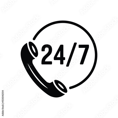 24/7 Phone Support Icon: Round the Clock Assistance Vector Graphic

