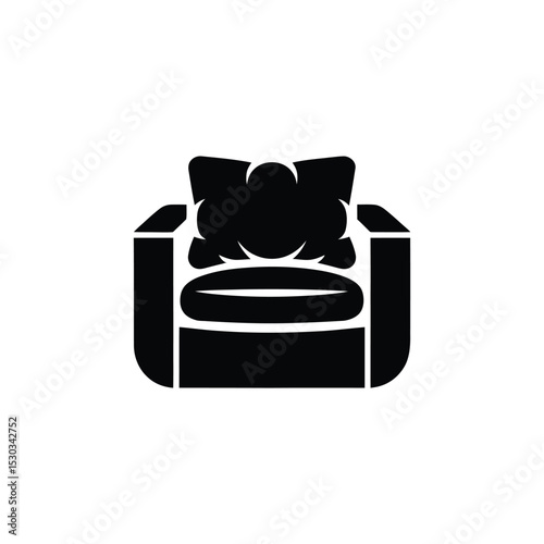 Black Silhouette of a Modern Armchair with Cushion, Minimalist Furniture Icon Design