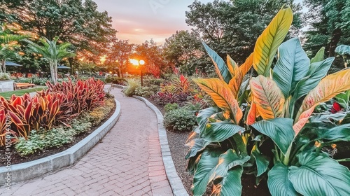 Sunset Stroll: Serene Garden Path at Golden Hour