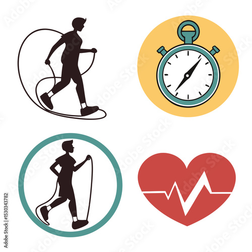 Jump rope workout icons set