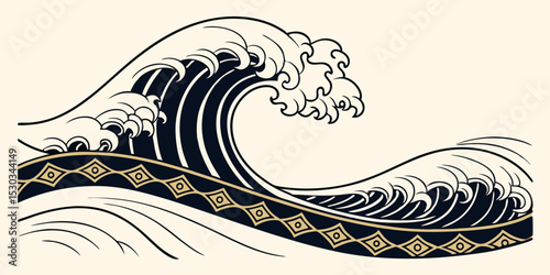 Vector illustration of a vintage black floral dragon tattoo design with ornate swirls and leaf elements