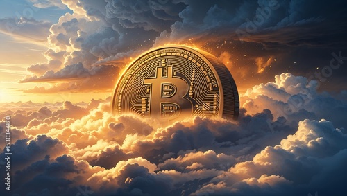 Bitcoin coin graphic design portraying financial investment, blockchain decentralization, virtual currency transactions, and secure monetary exchange