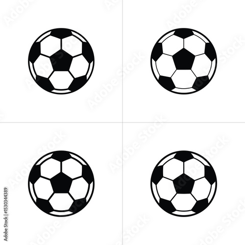 Four Soccer Balls Black and White Minimalist Design Illustration