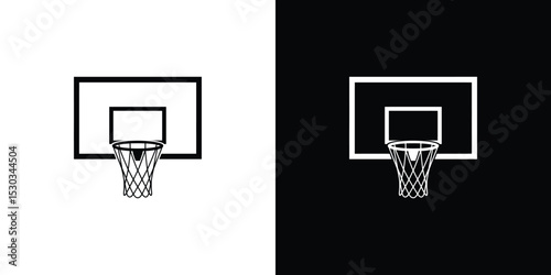 Graphics of Basketball Hoop on White and Black Background, Illustration Icon