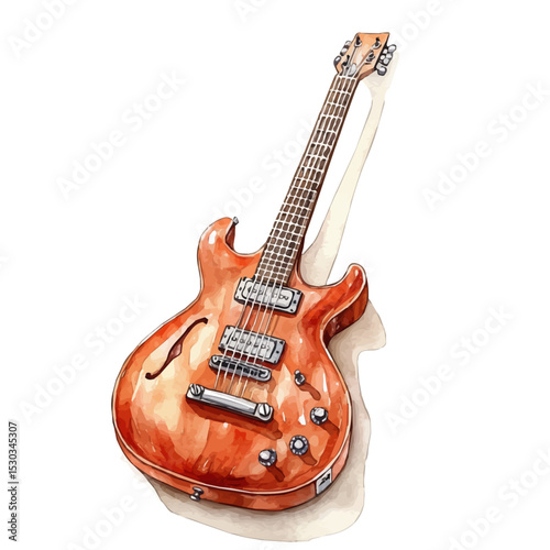 Electric Guitar, watercolor painting vector, isolated on a white background.