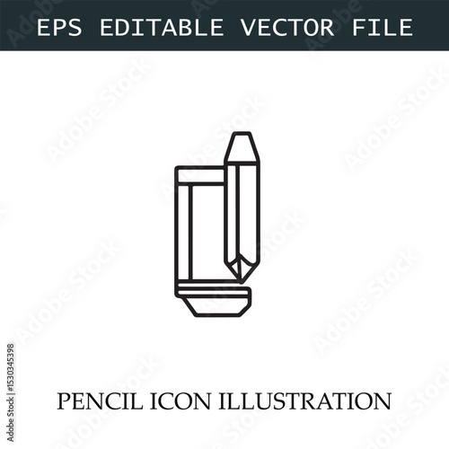 Pencil Icon Black and White Vector Design Image Illustration
