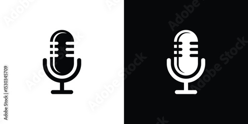 Isolated Classic Microphone Icons Set Against Split White and Black Background Presentation for Clarity