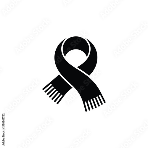 Isolated Icon of a Looped Black Scarf with Fringe Ends on White Background