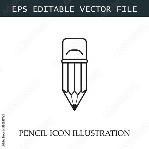 Pencil Icon Black and White Vector Design Image Illustration
