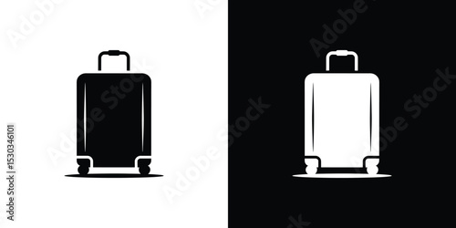 Luggage Bag Silhouette, Black Suitcase on White, White Suitcase on Black Background