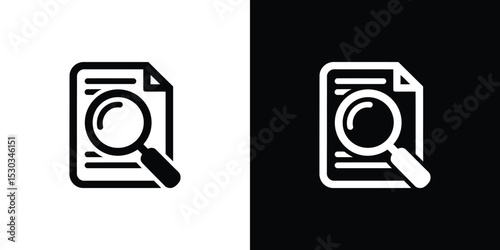 Magnifying Glass Examining Document Icon Search, Analysis, and Investigation in Black and White