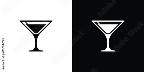 Minimalist Martini Glass Silhouette Black and White Drink Icon Illustration