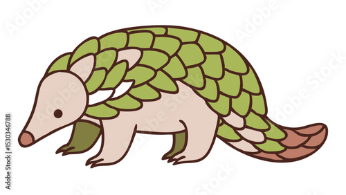 Adorable and Curled Pangolin Logo Icon with Overlapping Scales and Gentle Facial Expression