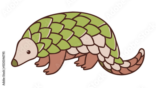 Adorable and Curled Pangolin Logo Icon with Overlapping Scales and Gentle Facial Expression