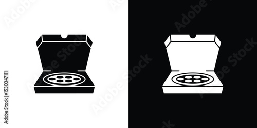 Open Pizza Box Icon in Black and White, Delivering Deliciousness and Ready to Eat