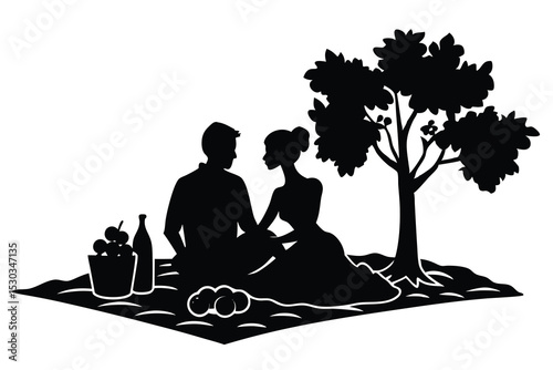 Silhouette couple enjoying a romantic park picnic