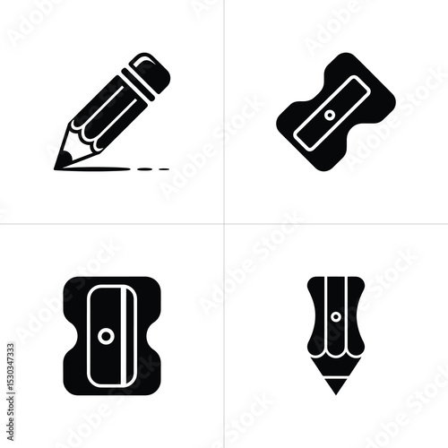 Pencil Drawing and Pencil Sharpener Illustration, Stationery Set Isolated on White Background