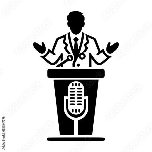 Speaker at podium giving presentation with microphone