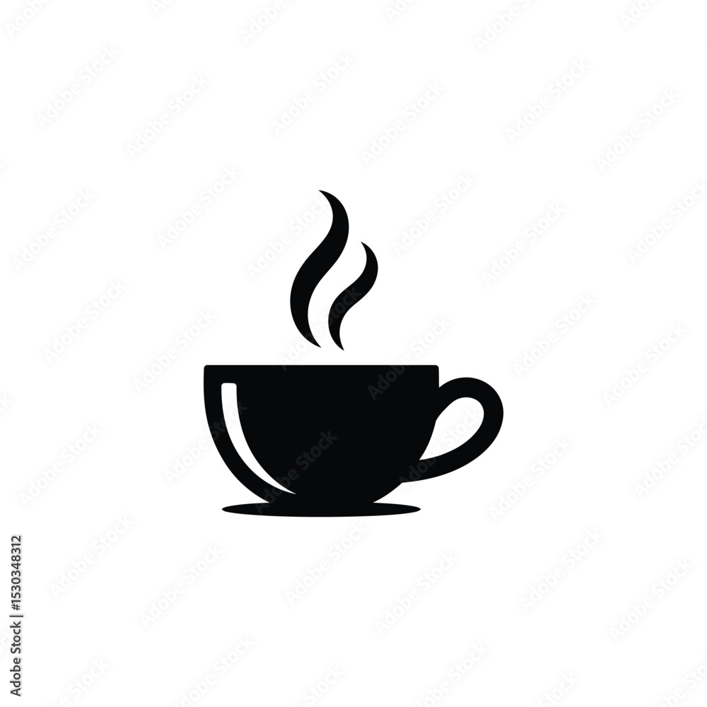 Obraz premium Silhouette of Steaming Hot Coffee Cup Isolated on White Background, Simple Design