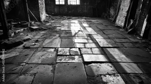 Sunbeams Illuminate Abandoned Factory Floor