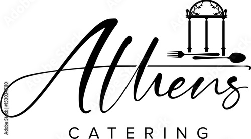 simple black athens catering with spoon and fork utilery restaurant silhouette icon logo design