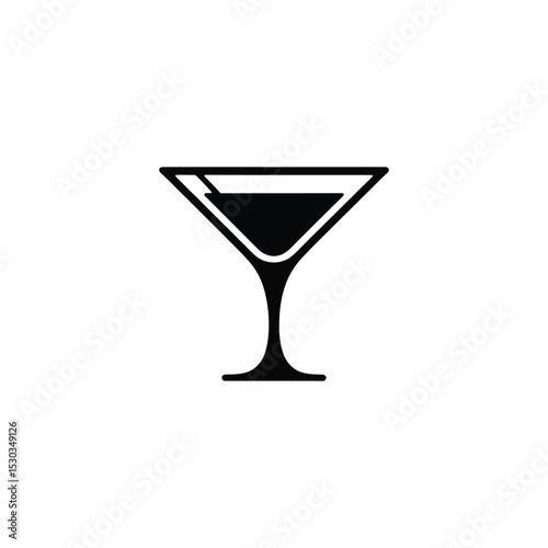 Simple Black and White Martini Glass Icon Design Isolated on White