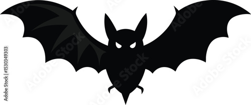 Simple Black Bat Silhouette with Glowing Eyes for Halloween Design
