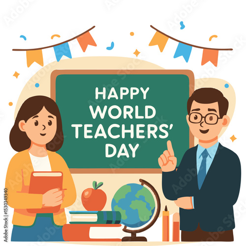 Creative and heartwarming vector logo design for Happy Teacher’s Day celebration, featuring elegant typography with educational icons like books, pencils, apple, globe, and graduation cap. Perfect for