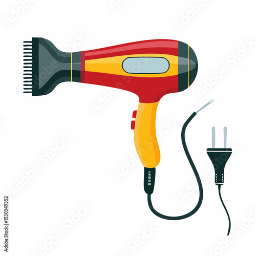 Vector of handheld hair dryer with buttons and cord on white background.