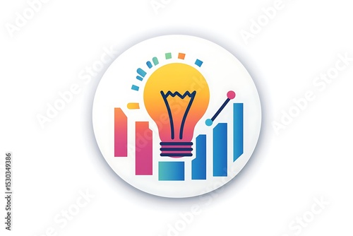 Circle-shaped icon featuring a bulb and a data chart.