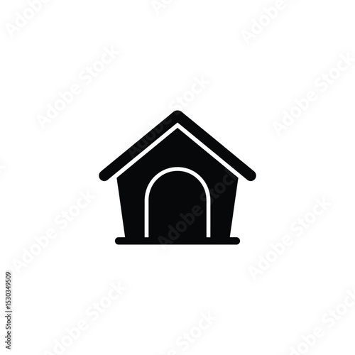 Simple Black Dog House Silhouette with Arched Entrance on White Background Icon