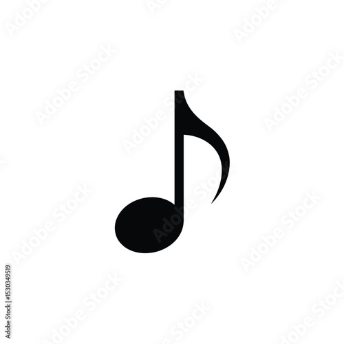 Simple Black Eighth Note Music Symbol Isolated on White Background Design Element