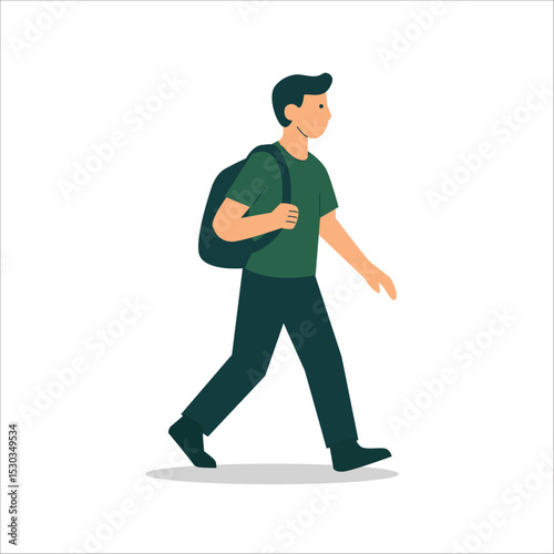 Flat Design Illustration of Man Walking with Backpack