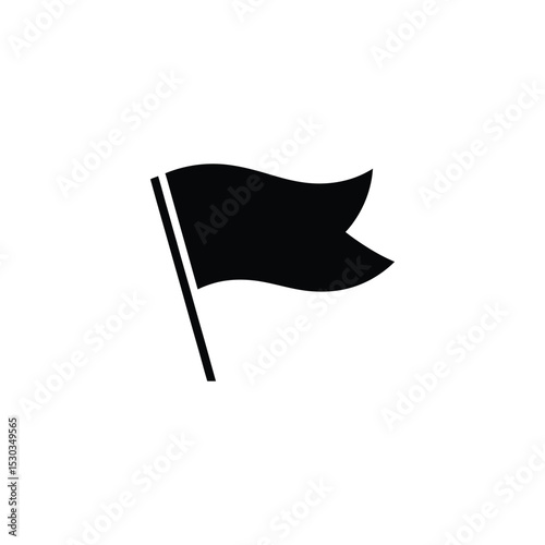 Simple Black Flag Icon on White Background, Waving Pennant Symbol Illustration