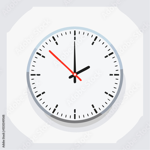 Vector of round wall clock with clean face and hands on white background.