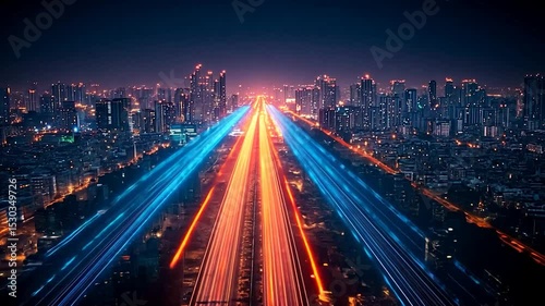 Wallpaper Mural Futuristic city lights with dynamic light trails converging towards the horizon Torontodigital.ca