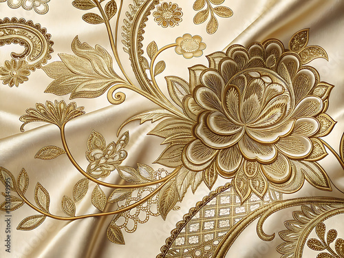 Luxury Golden Lace Seamless Pattern on Silk Texture