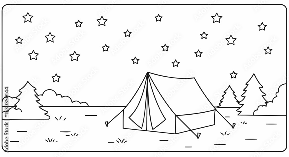 Camping scene outline coloring page