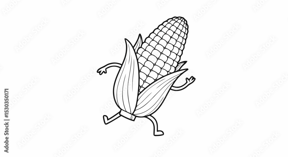 Fototapeta premium Cartoon corn cob character running