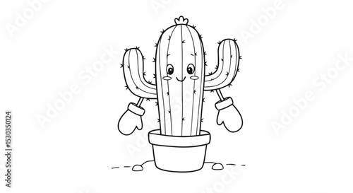 Cactus wearing mittens coloring page