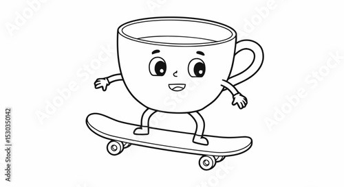 Cartoon cup skateboarding coloring page