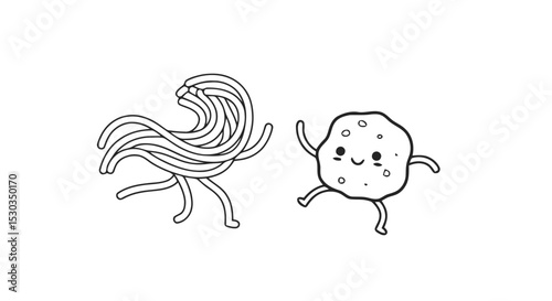 Cartoon spaghetti and potato characters